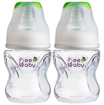 BeeBaby Comfort Slim Neck Baby Feeding Bottle with Slow Flow Anti-Colic Silicone Nipple. Infants 4 Months + (120ml Each) Green - Classic Derma