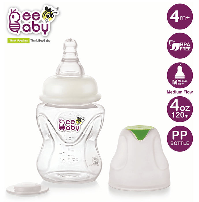 BeeBaby Comfort Slim Neck Baby Feeding Bottle with Slow Flow Anti-Colic Silicone Nipple. Infants 4 Months + (120ml Each) Green