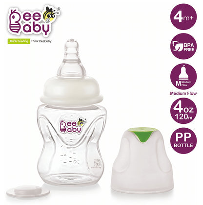 BeeBaby Comfort Slim Neck Baby Feeding Bottle with Slow Flow Anti-Colic Silicone Nipple. Infants 4 Months + (120ml Each) Green