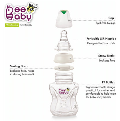 BeeBaby Comfort Slim Neck Baby Feeding Bottle with Slow Flow Anti-Colic Silicone Nipple. Infants 4 Months + (120ml Each) Green