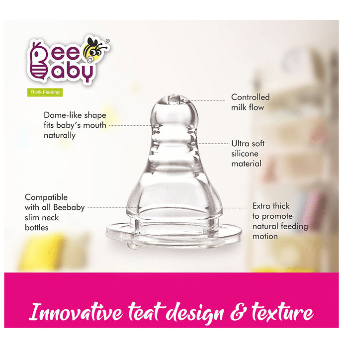 BeeBaby Comfort Slim Neck Baby Feeding Bottle with Slow Flow Anti-Colic Silicone Nipple. Infants 4 Months + (120ml Each) Pink