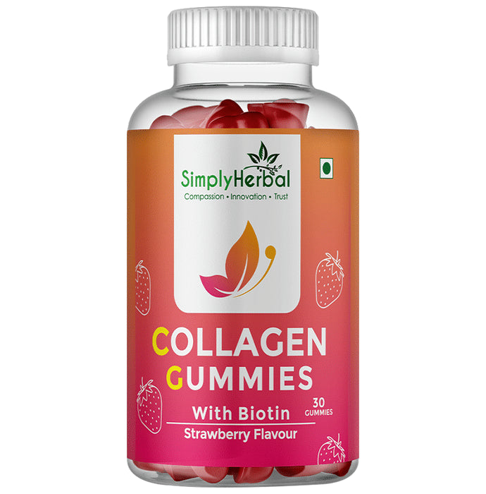Simply Herbal Collagen Gummies with Biotin Strawberry - Classic Derma