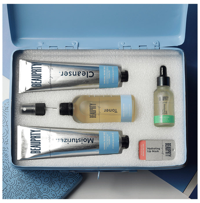 Beauprty Full Set Normal to Dry Skin, Dry Skin Face Care Routine Kit with Cleanser, Toner, Moisturizer, Acne Gel & Lip Mask - Classic Derma