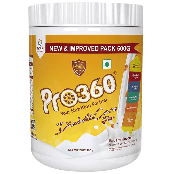 Pro360 Diabetic Nutritional Protein Drink with Vitamin B12, DHA & Minerals | Flavour Real Badam - Classic Derma