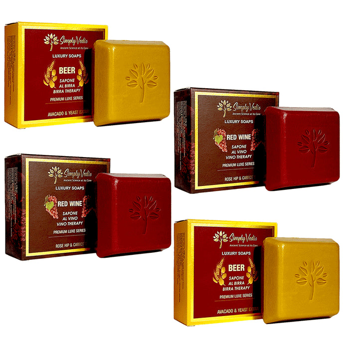 Simply Vedic Combo Pack of Luxury Soap 100gm Each (2 Beer & 2 Red Wine) - Classic Derma