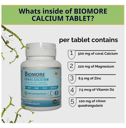 Biomore Coral Calcium Magnesium, Zinc, Vitamin D and Cissus Quadrangularis Tablet