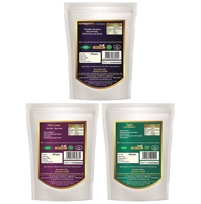 Bioneeva Herbs Combo Pack of Ashwagandha Root Powder, Giloy Powder & Tulsi Leaf Powder (100gm Each)