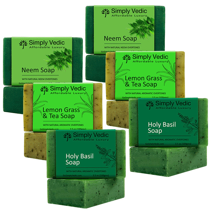 Simply Vedic Combo Pack of Soap 100gm Each (2 Lemongrass,2 Holy Basil & 2 Neem) - Classic Derma
