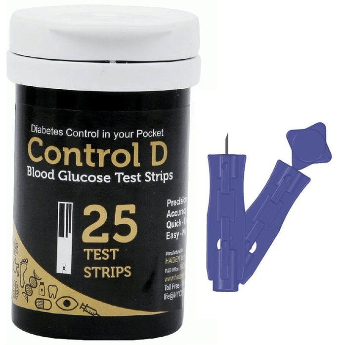 Control D Combo Pack of 25 Test Strips and 25 Lancets - Classic Derma