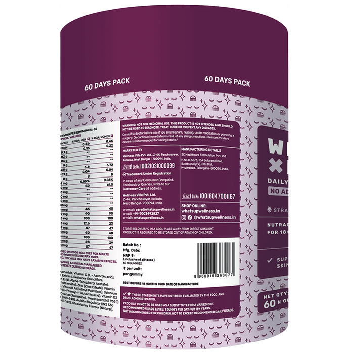 What's Up X Beauty Daily Health Gummies Gluten Free Strawberry