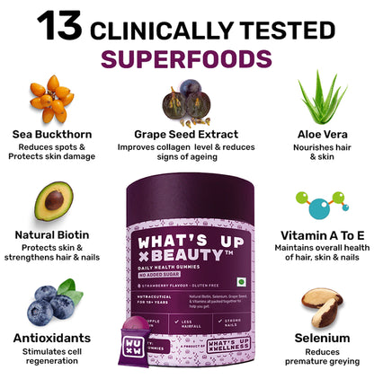 What's Up X Beauty Daily Health Gummies Gluten Free Strawberry
