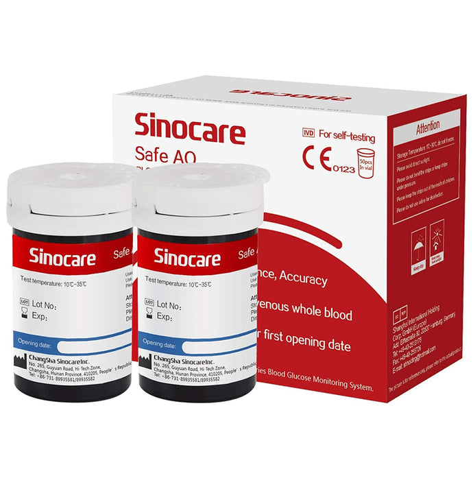 Sinocare Combo Pack of Safe AQ Blood Glucose Test 50 Strip & 50 Lancets - Classic Derma