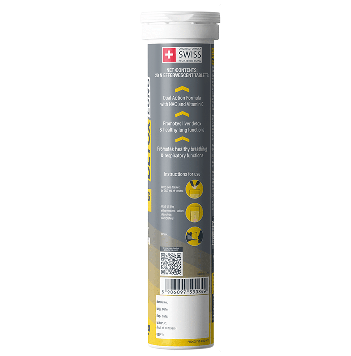 Fast&Up Detox Lung | With NAC 600mg & Vitamin C for Lung & Respiratory Support | Flavour Effervescent Tablet Strawberry
