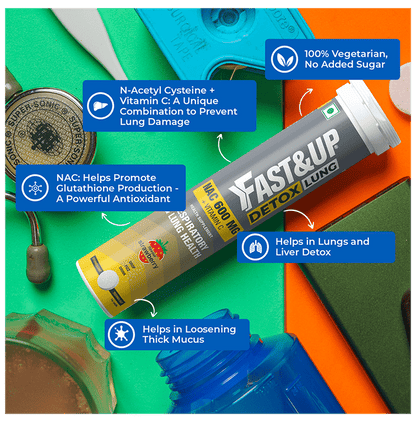 Fast&Up Detox Lung | With NAC 600mg & Vitamin C for Lung & Respiratory Support | Flavour Effervescent Tablet Strawberry