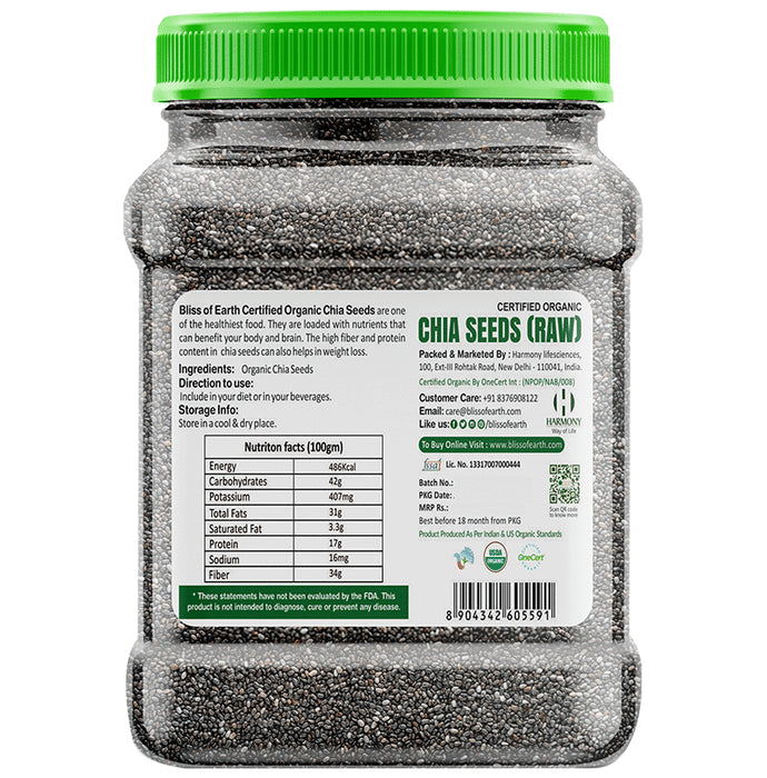 Bliss of Earth Certified Organic Chia Seeds (Raw)