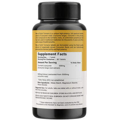 Bliss of Earth Turmeric Curcumin 500mg Tablet