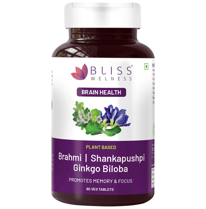 Bliss Welness Brain Health Brahmi + Shankapushpi Ginkgo Biloba Veg Tablet - Classic Derma