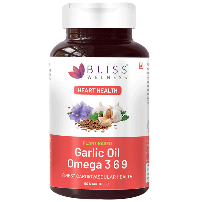 Bliss Welness Plant Based Heart Health Garlic Oil Omega 3 6 9 Softgel Capsule - Classic Derma