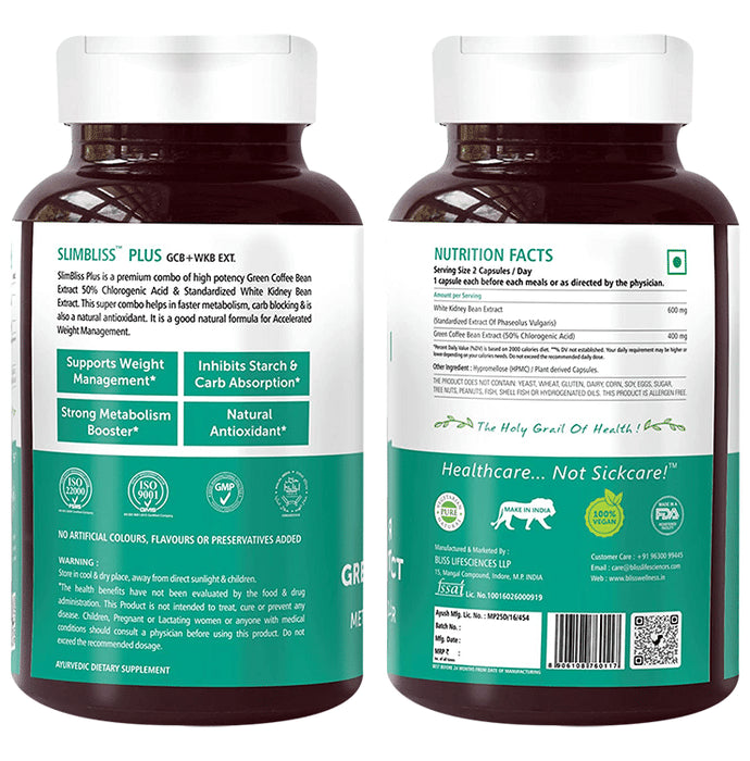 Bliss Welness Weight Management Carb Controller Green Coffee Bean Extract Veg Capsule
