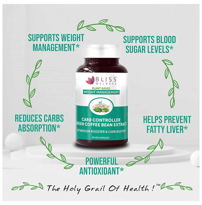 Bliss Welness Weight Management Carb Controller Green Coffee Bean Extract Veg Capsule