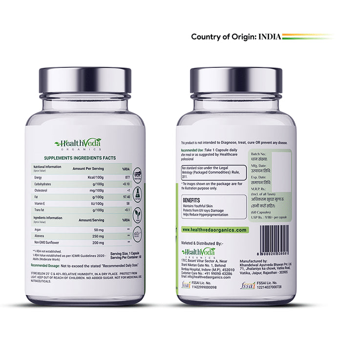 Health Veda Organics Plant Based Vitamin E for Skin & Hair Health | Capsule