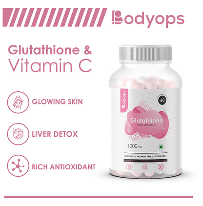 Bodyops Glutathione & Vitamin C | Veg Capsule for Healthy Skin & Antioxidant Support