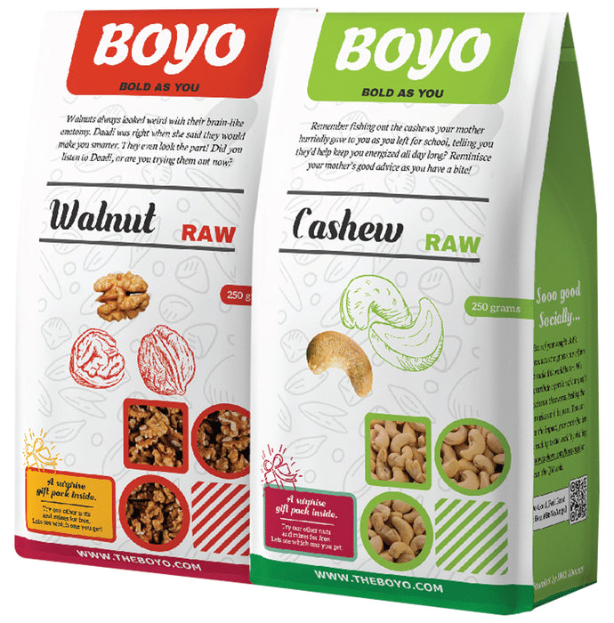 Boyo Combo Pack of Walnut Raw & Cashew Raw (250gm Each) - Classic Derma