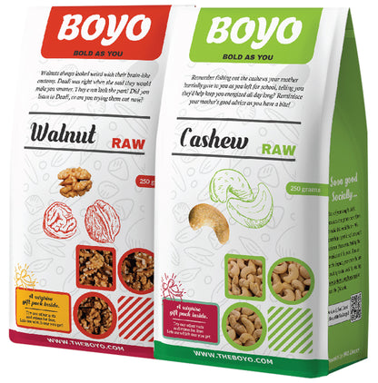Boyo Combo Pack of Walnut Raw & Cashew Raw (250gm Each) - Classic Derma