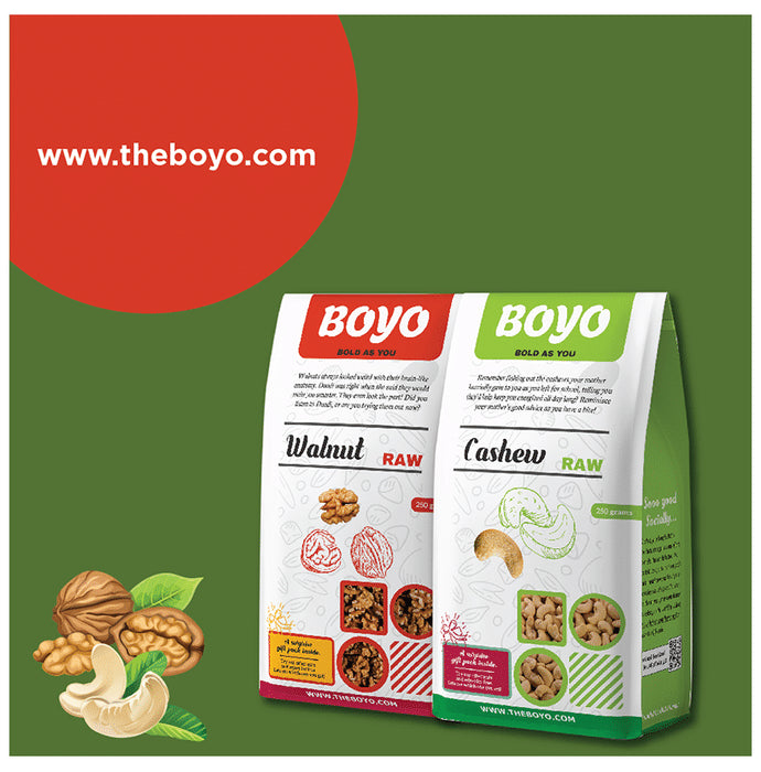 Boyo Combo Pack of Walnut Raw & Cashew Raw (250gm Each)