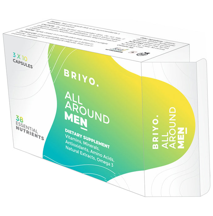 Briyo All Around Men's Multivitamin: Highly Absorbable 37+ Nutrients in Conveniently Sized Capsule - Classic Derma