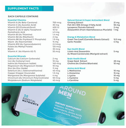 Briyo All Around Men's Multivitamin: Highly Absorbable 37+ Nutrients in Conveniently Sized Capsule