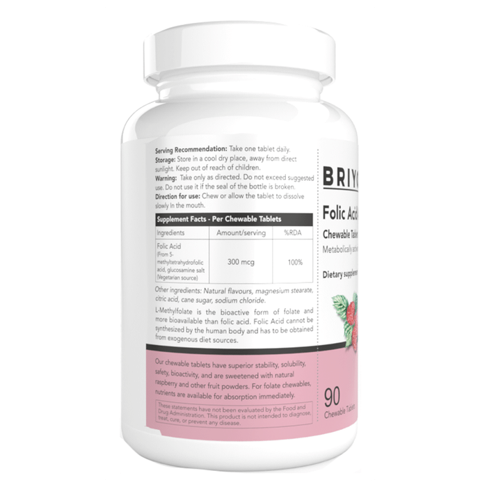 Buy Briyo Folic Acid as Folate Chewable Tablet Natural Raspberry Online ...