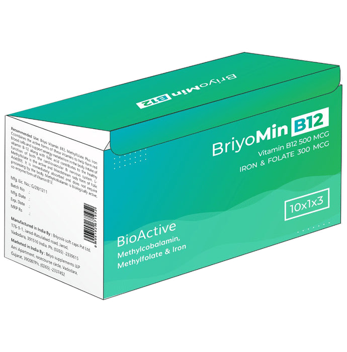 Briyo Min B12-Biactive Vitamin B12 , Folate (as methylfolate) with Iron Capsule - Classic Derma