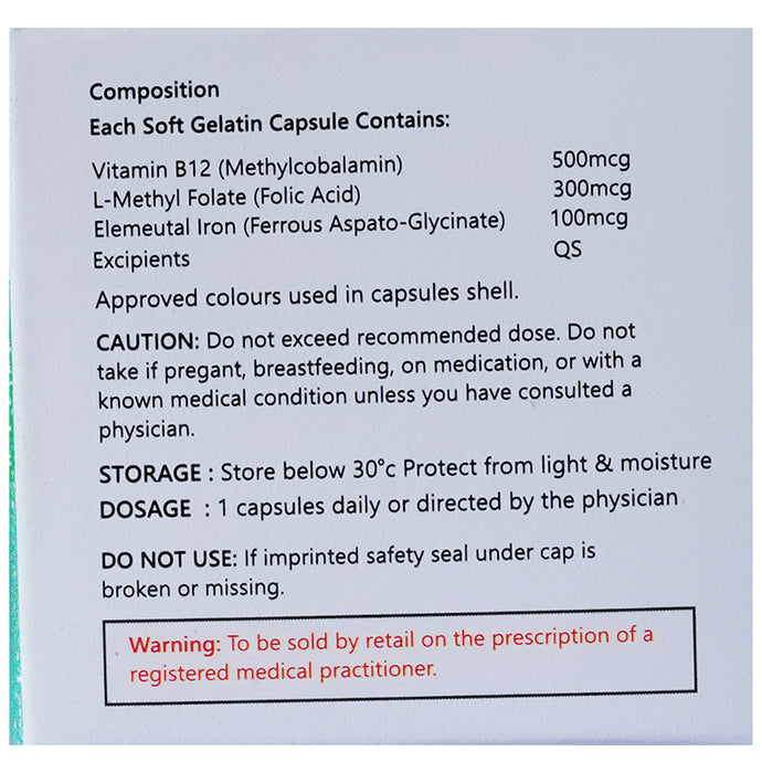 Briyo Min B12-Biactive Vitamin B12 , Folate (as methylfolate) with Iron Capsule