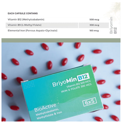 Briyo Min B12-Biactive Vitamin B12 , Folate (as methylfolate) with Iron Capsule