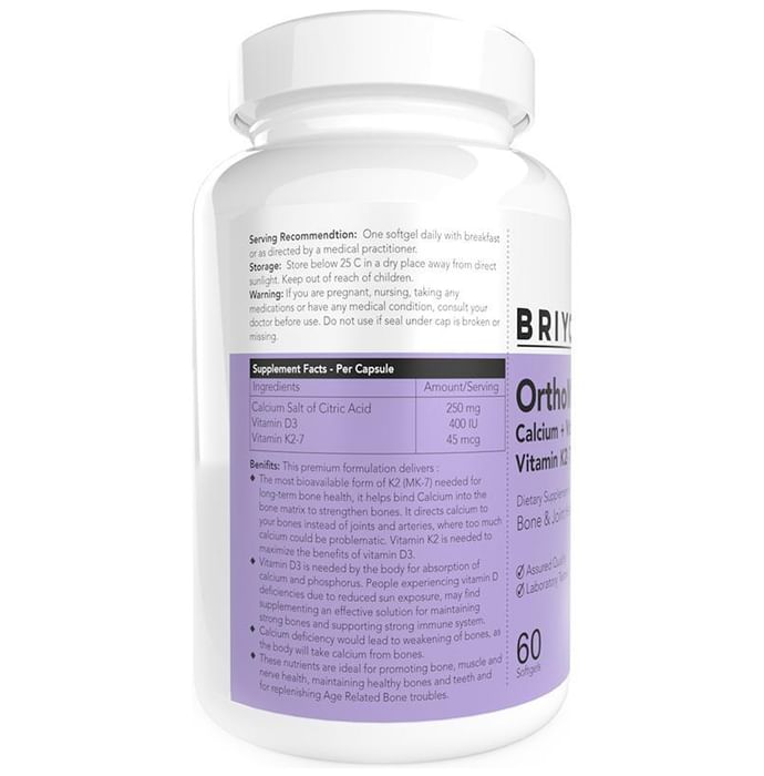 Briyo Orthomax Soft Gels | Bone & Immunity Support | Calcium, Vitamin D3 & K2-M7 Soft Gelatin Capsule