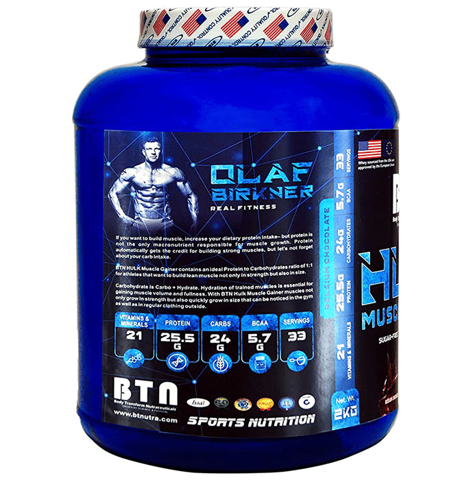 BTN Body Transform Nutraceuticals Hulk Muscle Gainer Powder Belgium Chocolate