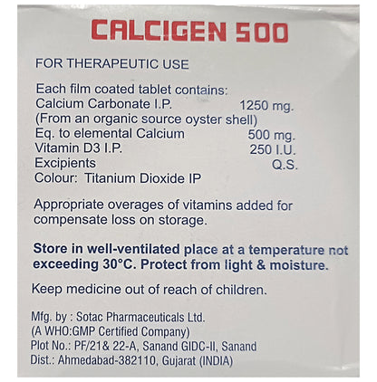 Calcigen 500 mg Tablet