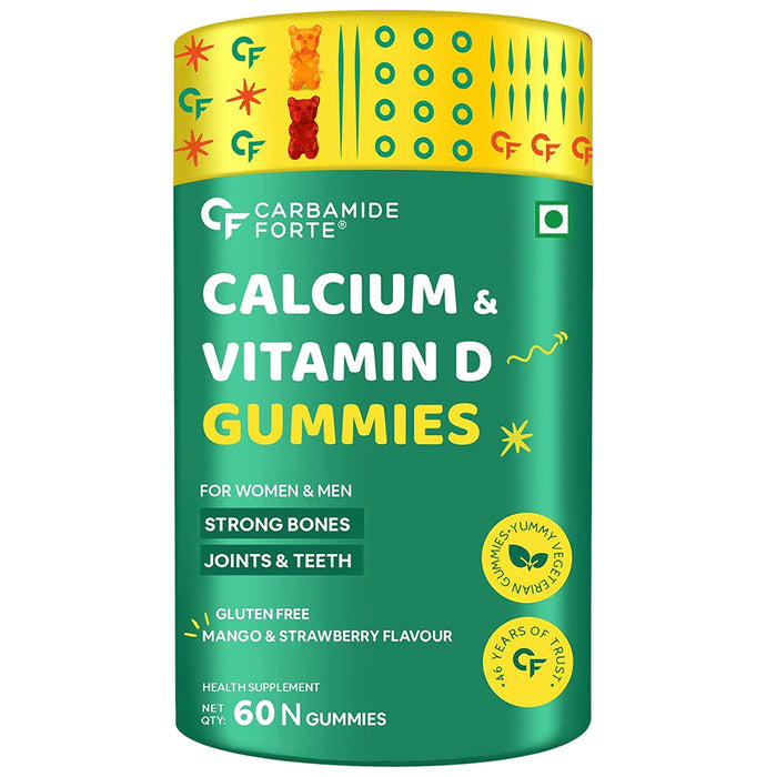 Carbamide Forte Calcium & Vitamin-D Gummies For Women & Men Gluten Free Mango & Strawberry - Classic Derma