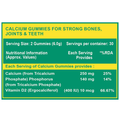 Carbamide Forte Calcium & Vitamin-D Gummies For Women & Men Gluten Free Mango & Strawberry