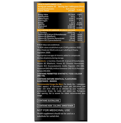 Carbamide Forte L-Carnitine Concentrated Liquid 3300mg Mango