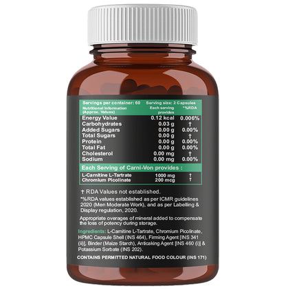 Carbamide Forte L-Carnitine L-Tartrate 1000mg | For Recovery, Stamina, Fat Burn & Energy | Capsule