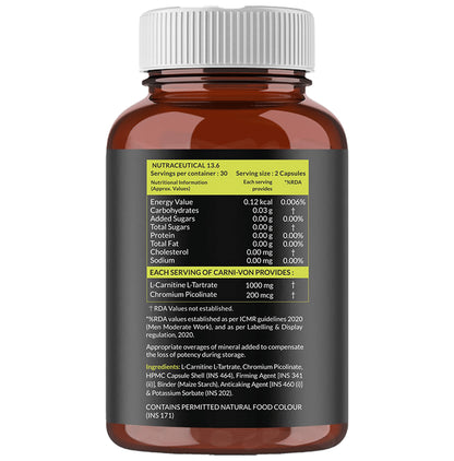 Carbamide Forte L-Carnitine L-Tartrate 1000mg | For Recovery, Stamina, Fat Burn & Energy | Capsule