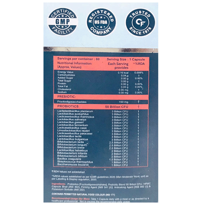 Carbamide Forte Probiotics 50 Billion CFU with 20 Prebiotics Strains | Capsule for Digestion, Gut Health & Immunity