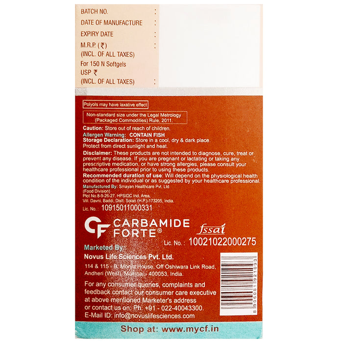 Carbamide Forte Salmon Fish Oil with 1000mg | Rich in Omega 3 | | Softgel Capsule for Heart, Joints, Bones & Skin Health