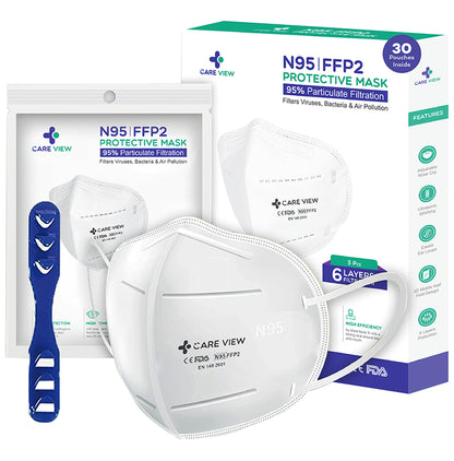 Care View CV1221 N95 FFP2 Certified Earloop with 6 Layers Filtration Protective Mask Universal White - Classic Derma