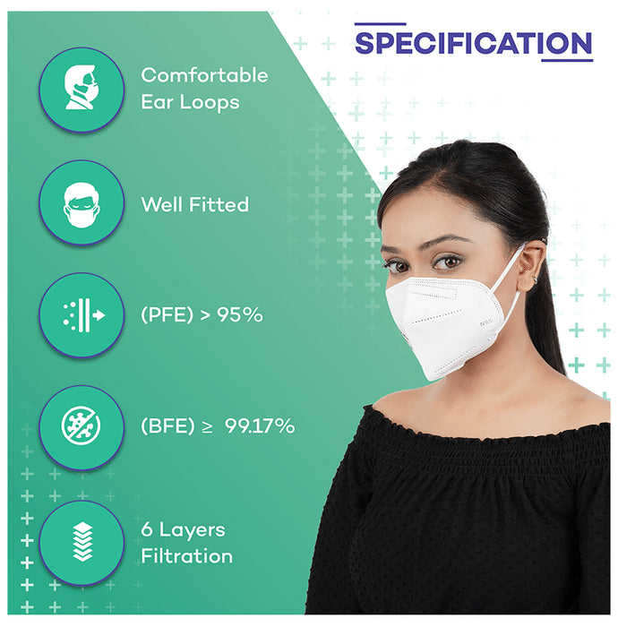 Care View CV1221 N95 FFP2 Certified Earloop with 6 Layers Filtration Protective Mask Universal White
