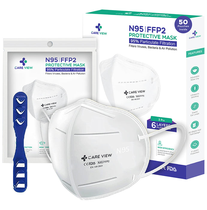 Care View CV1221 N95 FFP2 Certified Earloop with 6 Layers Filtration Protective Mask Universal White - Classic Derma