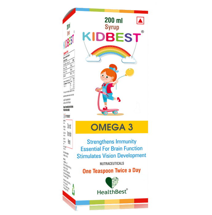 HealthBest Kidbest Omega 3 for Immunity, Brain & Vision Support | Syrup - Classic Derma