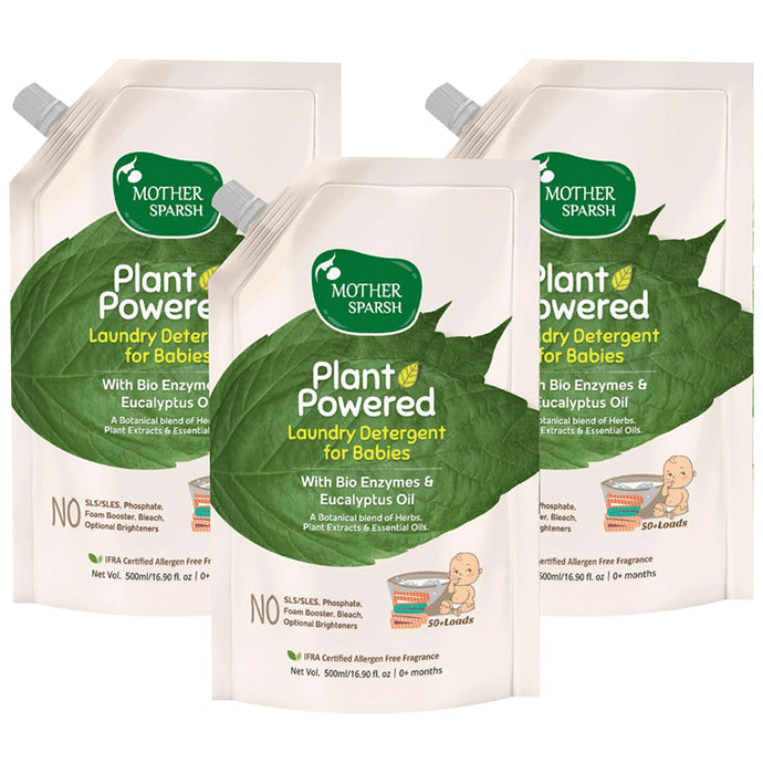 Mother Sparsh Plant Powered Laundry Detergent for Babies with Bio-Enzymes and Eucalyptus Oil (500ml Each) - Classic Derma
